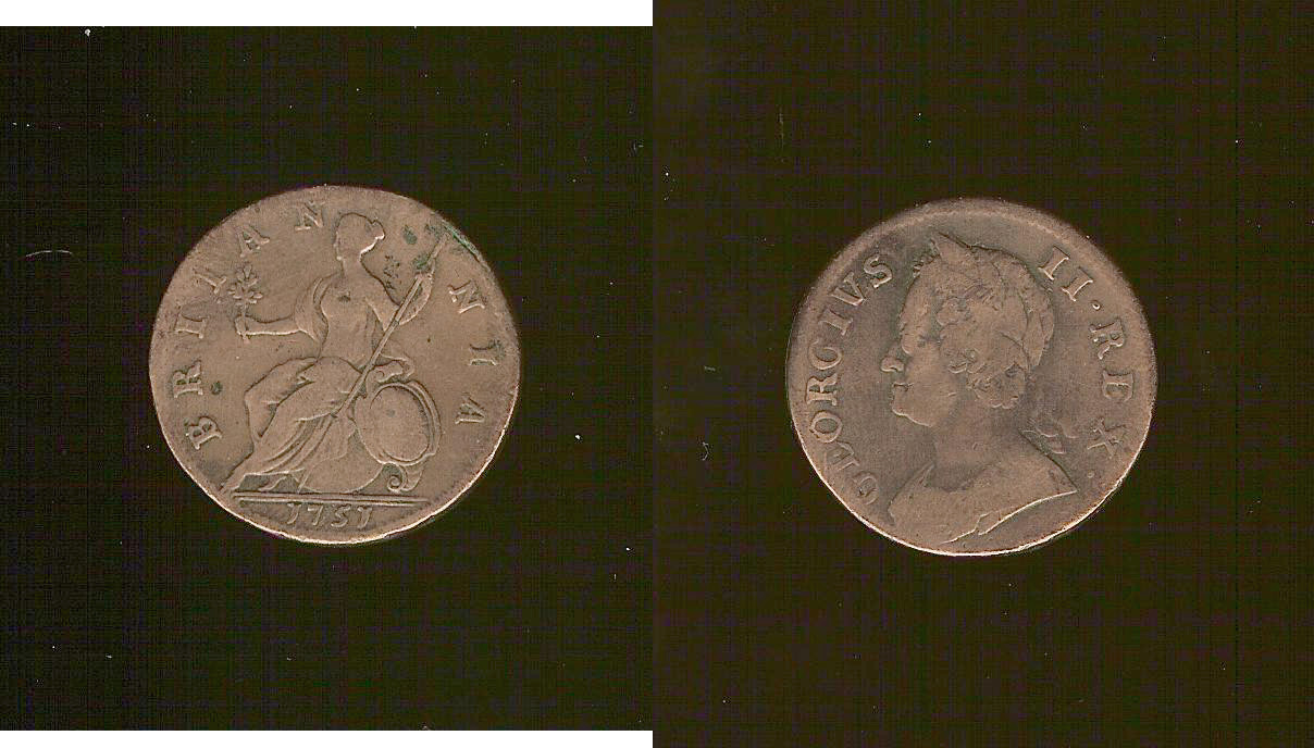 ROYAUME-UNI 1/2 Penny Georges II 1751 TB+